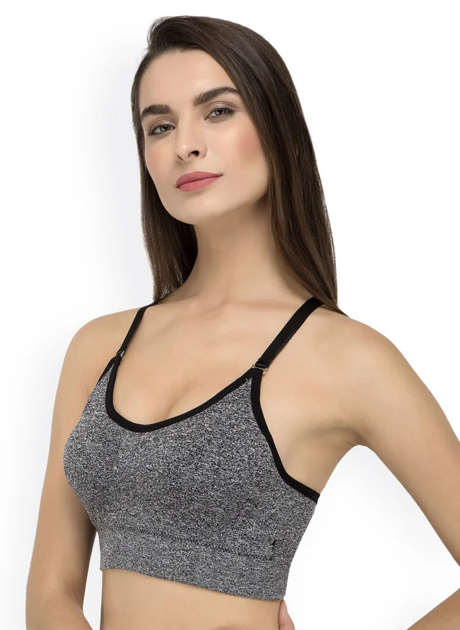 Laceandme Laceandme Grey Solid Non-Wired Lightly Padded Sports Bra